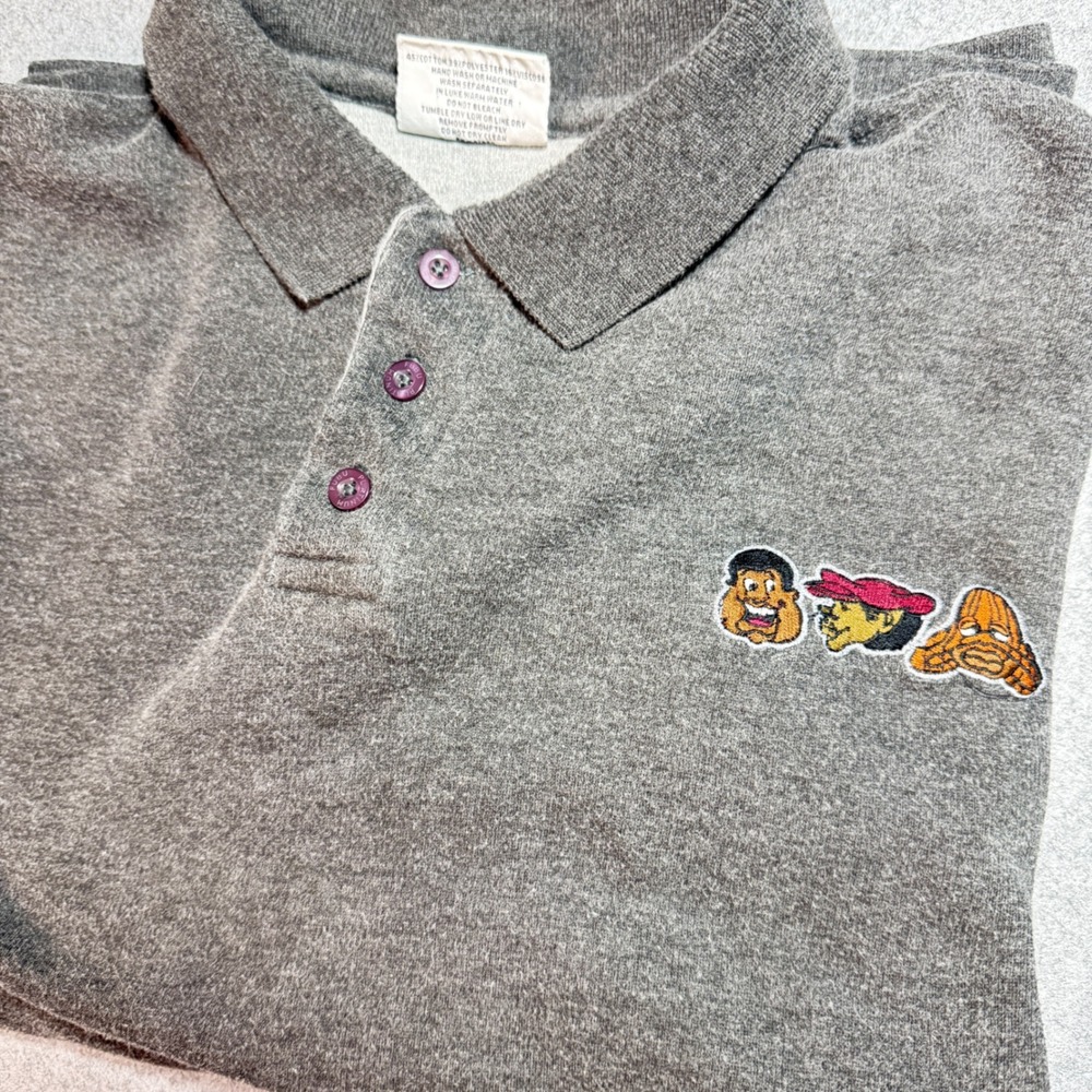 Platinum FUBU Fat Albert Junkyard Gang Long Sleeve Polo Shirt Gray XXXL Vintage